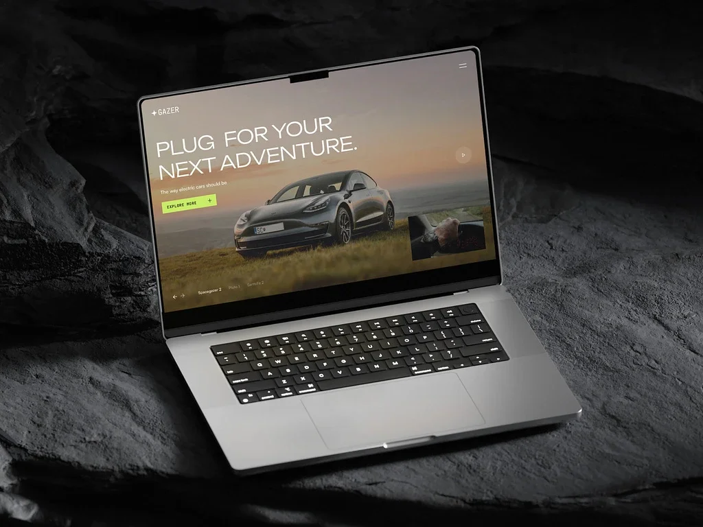 Laptop displaying a modern product landing page website design